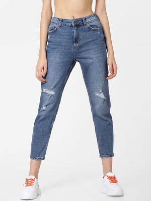Buy ONLY Blue High Rise Distressed Straight Fit Jeans Online