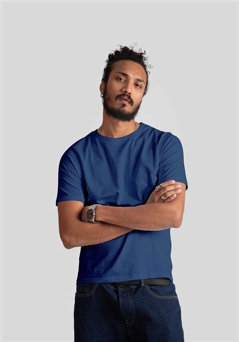 Blue Jacquard Regular Fit T-Shirt for men's by Stylera | Stylera