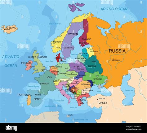 Political map of western Europe. Color illustration Stock Photo - Alamy