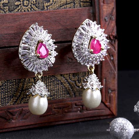 Buy Yellow Chimes Pink And White American Diamond Handcrafted Gold ...
