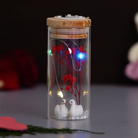 Red Flower with Swans Jar with Lights- eCraftIndia Online