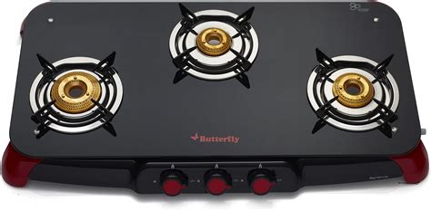 Butterfly Signature Glass Top 3 Burner Gas Stove, Manual Ignition ...
