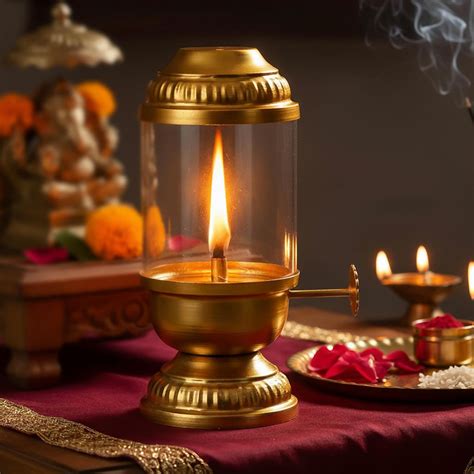 Webelkart Premium Pure Brass Akhand Diya with Adjustable Bati,with Scr ...