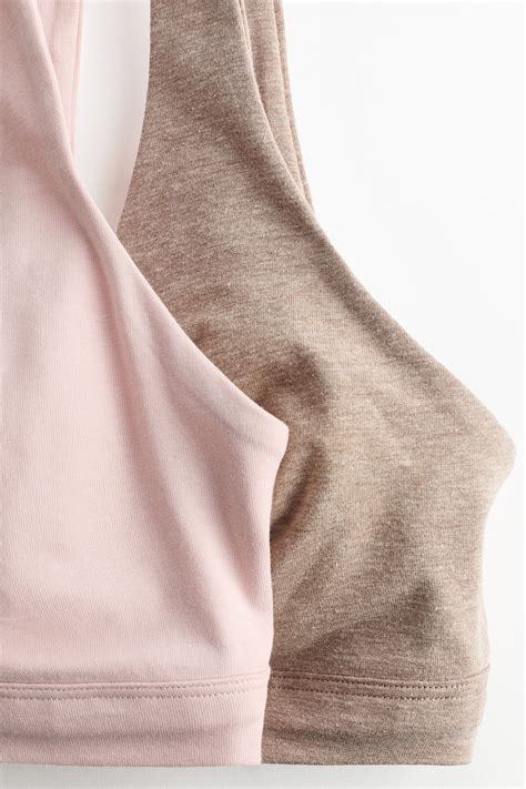 MAMA 2-pack cotton nursing bras - Beige marl/Light pink - Ladies | H&M IN