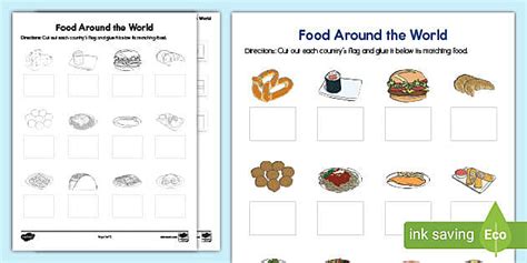 Food Around the World Cut and Paste Matching Worksheet