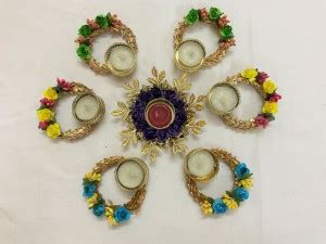 JUSTKRAFTS Metal Leaf Flower Gota Ring Candle Holders (Pack of 7 ...