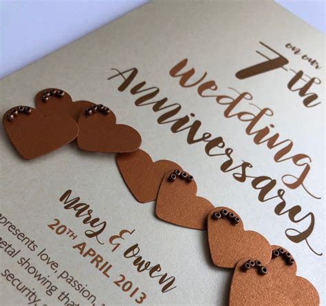 Copper 7th 7 Years Wedding Anniversary Card Personalised - Etsy UK