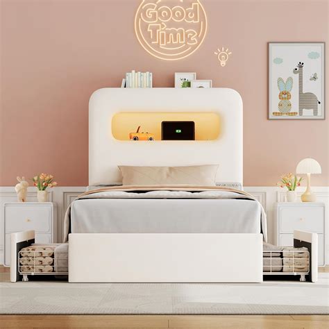 HOSTACK Twin LED Bed Frame with Storage Headboard India | Ubuy