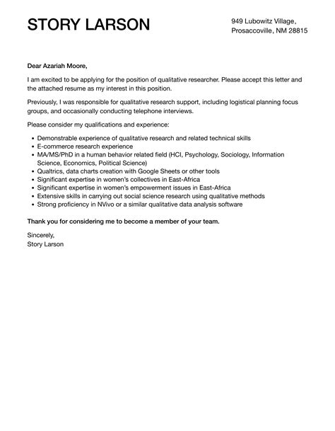 Qualitative Researcher Cover Letter | Velvet Jobs