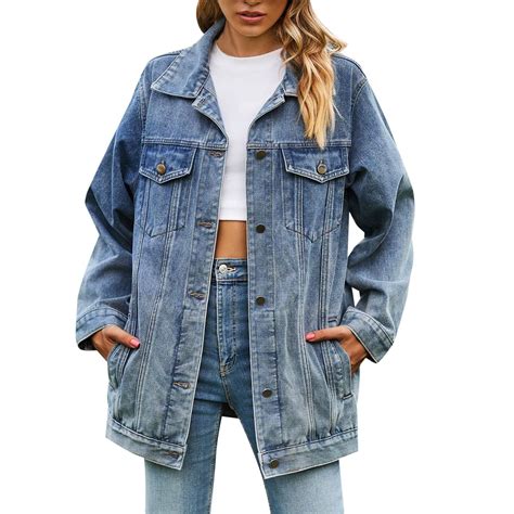 Yindaity Women Long Denim Jacket Plus Size Oversize Jean Jacket Trench ...