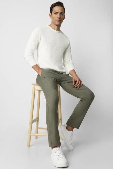 Buy Men Olive Solid Slim Fit Trousers Online - 39635173 | Van Heusen