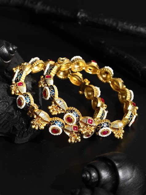 Royal Heirloom - Ruby Beads Kundan Ghungroo Meenakari Gold Plated Set ...