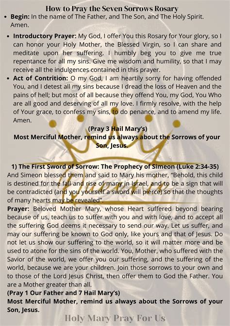 Sorrowful Heart of Mary Prayer I Printable Prayer of 7 Sorrows Rosary I ...