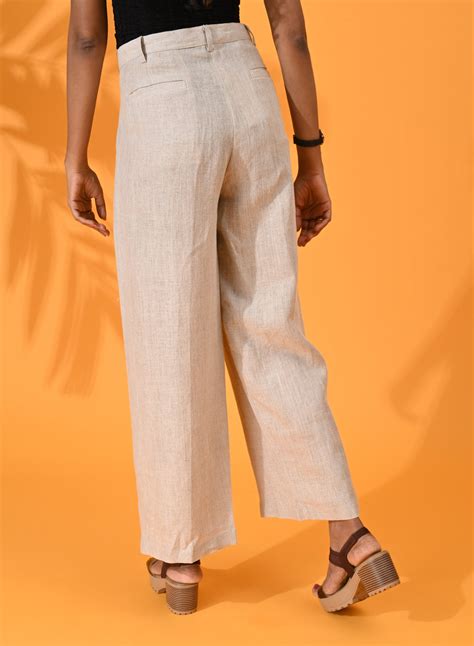 MABA Linen Wide Leg Pant - Beige – Maba India