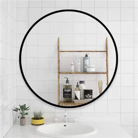 Gaierptone 24-in W x 24-in H Round Black Framed Wall Mirror CRXFUH2GRWL ...