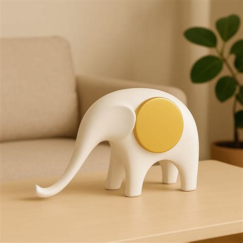 HOME DECOR Modern White Elephant Figurine with Gold Accent – Resin Sho