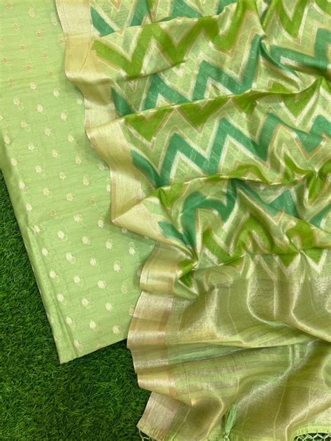 Pure Banarasi Resham Chanderi SilK Unstitched Suit With Chandrei Leher ...