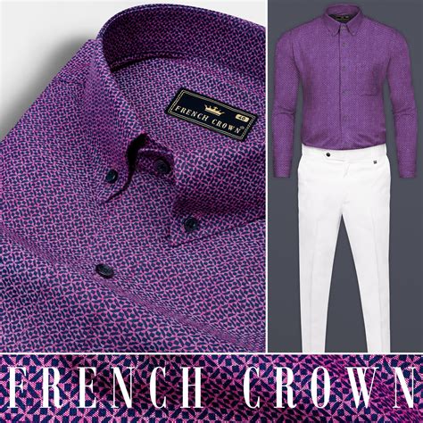 Raspberry Rose Pink with Navy Casual Printed Premium Cotton Shirt For Men