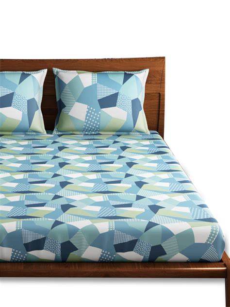 Petal Home Origami Blue King Size Bedsheet 300 TC 100 Percent Cotton ...