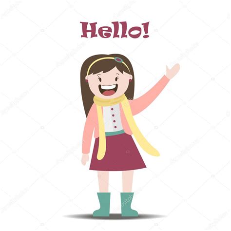 Girl says hello , little girl waving , vector graphics — Stock Vector ...
