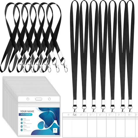 50 Pack Name Tag Lanyards With Id Holder, Clear Plastic Horizontal Name ...