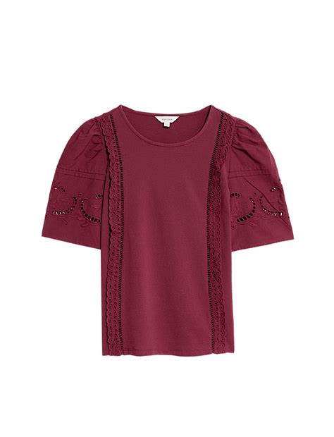 Buy Pure Cotton Embroidered Lace Trim Top at Marks & Spencer