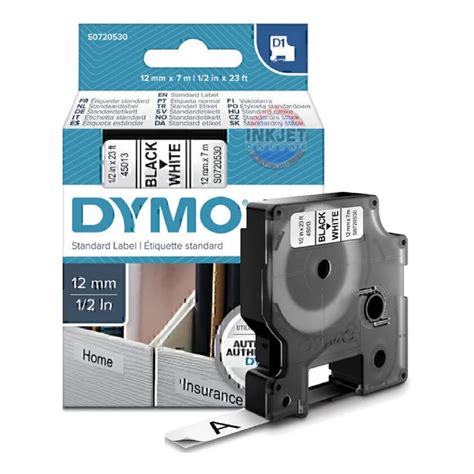 DYMO Authentic D1 Labels, Black Print on White Tape, 12mm x 7m, Self ...