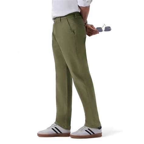 Men's Light Olive Cotton Regular Fit Casual Chinos Trousers Stretch ...