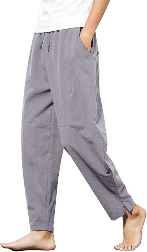 Buy COOFANDY Men Cotton Linen Yoga Pant Casual Drawstring Loose Fit ...