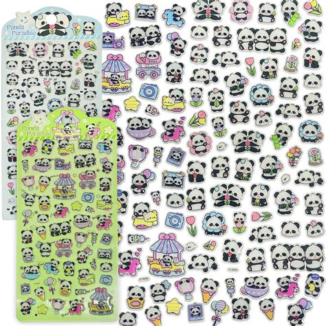 FunBlast Panda Theme Kawaii Stickers Set – 2 Sheets, 100+ Stickers for ...