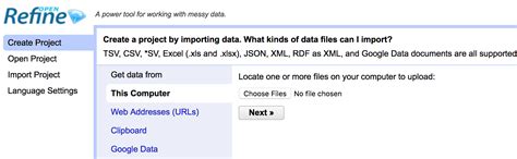Image result for Open Refine Create Project Screen
