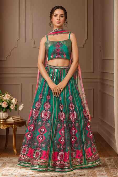 Buy Green Georgette, Lycra, Silk Crystals, Gota Patti Floweret Print ...