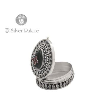 Handcrafted Antique Fancy Design Stone Studded Kumkum Box - Silver Palace