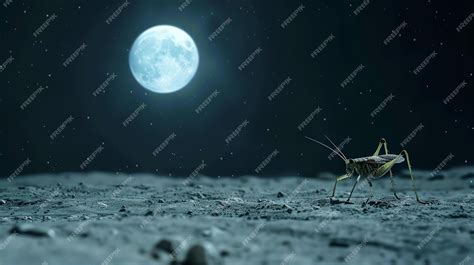 A cricket on the moonlit surface of a planet The cricket is in the ...