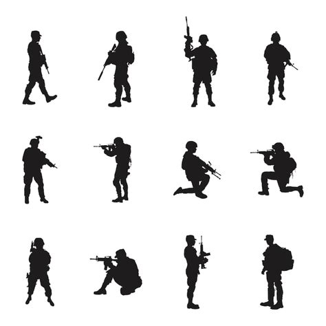 Soldaten-Silhouetten Militärsoldaten-Silhouetten-Set -V02 | Premium Vektor
