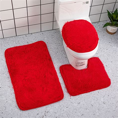 WSBDENLK Bathroom Rugs Sets 3 Red Bathroom Rugs 3 Pieces Bathroom Sets ...