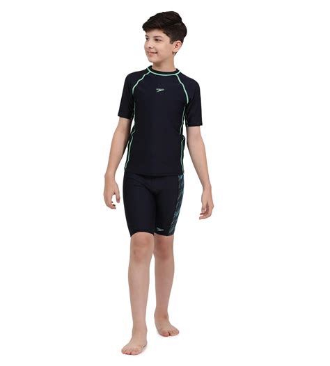 Buy Speedo Short Sleeve Suntop True-Navy-Harlequin-Green Swimactive ...