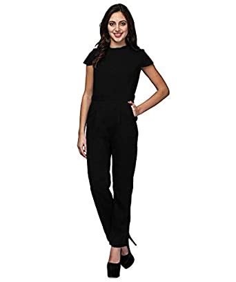 Buy V&M Black Classy Straight Fit Formal Ban Collar Jumpsuit for Women ...