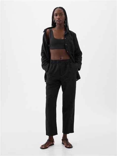 High Rise Linen-Cotton Pull-On Pants | Gap
