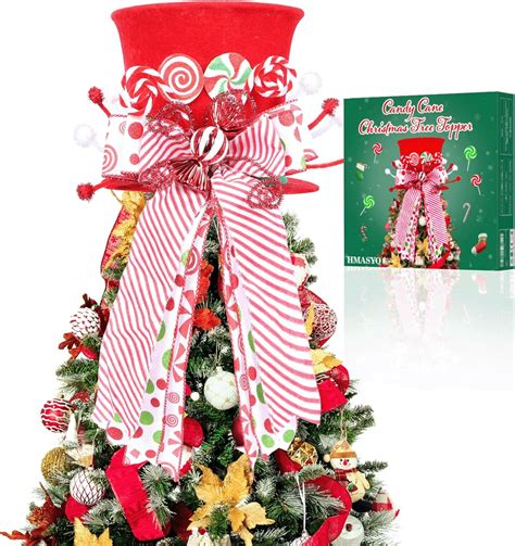 HMASYO Candy Cane Christmas Tree Topper, Velvet Red Tree Topper Hat ...