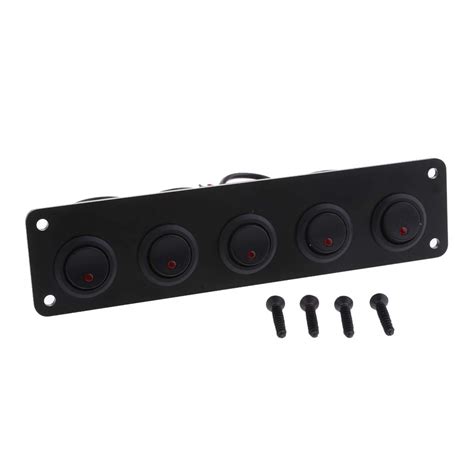 C2K 5 Gang 12-24V ON/Off Round Rocker Toggle Switch Panel Red LED ...