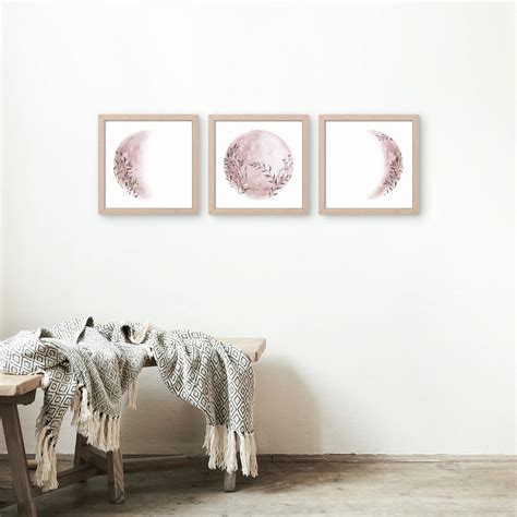 Set of 3 Moon Phase Prints - Lunar Phase, Celestial, Floral Moon, Crescent Moon, Bedroom Decor ...