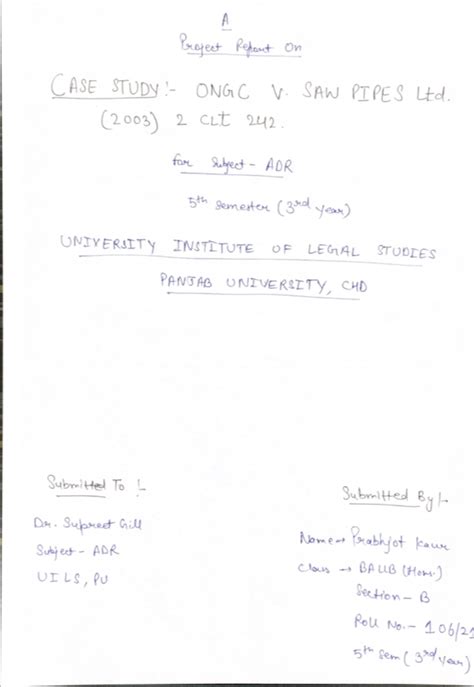 Adr5thsem - ONGC v saw pipes - case analysis - LLB - Studocu