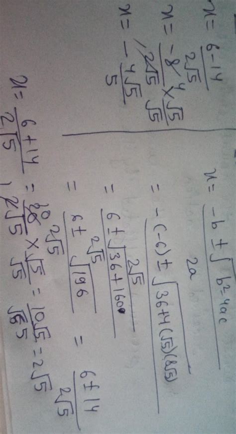 class 10solve the quadratic equation√5x²-6x-8√5=0a=√5, b=-6 , c=-8√5#by ...