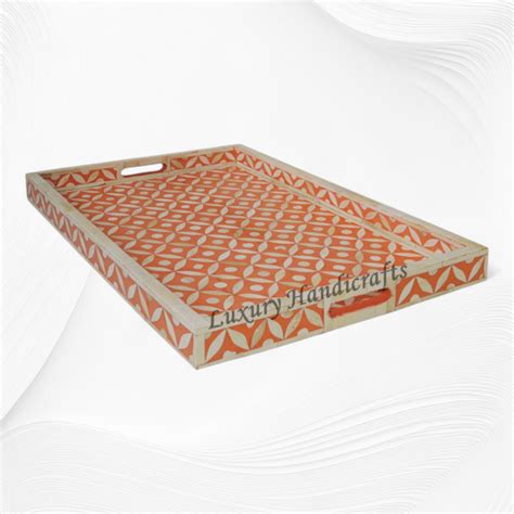 Geometric Bone Inlay Tray Orange | Inlaid Tray – Luxury Handicrafts