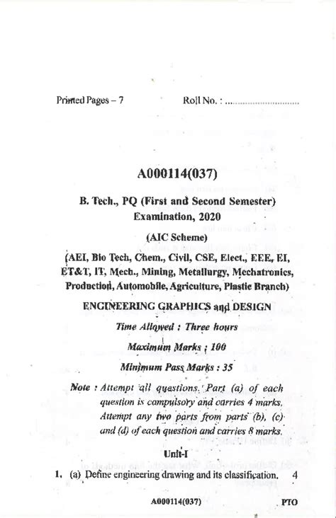2020 -Engg. Graphics & Design (AICT) - Printed Pages 7 Roll No. : B ...