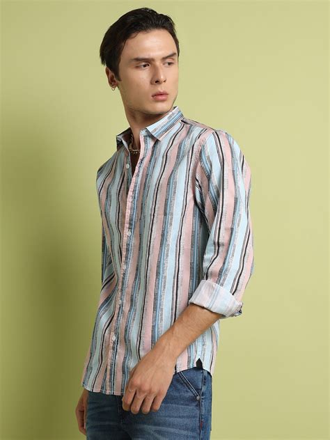 Buy Campus Sutra Men Multicolour Textured Barcode Striped Shirt Online