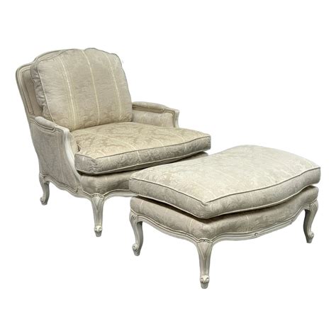 Sam Moore Furniture Custom Ivory Bergere Chair + Ottoman, Set | Chairish