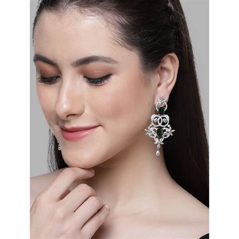 Buy Karatcart Silver Plated Green Cubic Zirconia Studded Drop Earrings ...