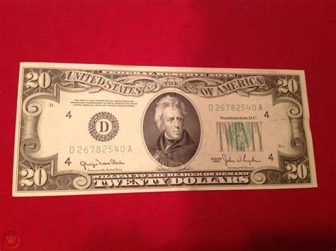 Vintage 1950 Twenty $20 Dollar Bill Federal Reserve Note D 26782540 A ...